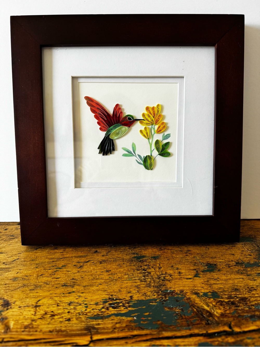 Quilled Hummingbird Wall Art in Red, Yellow & Green